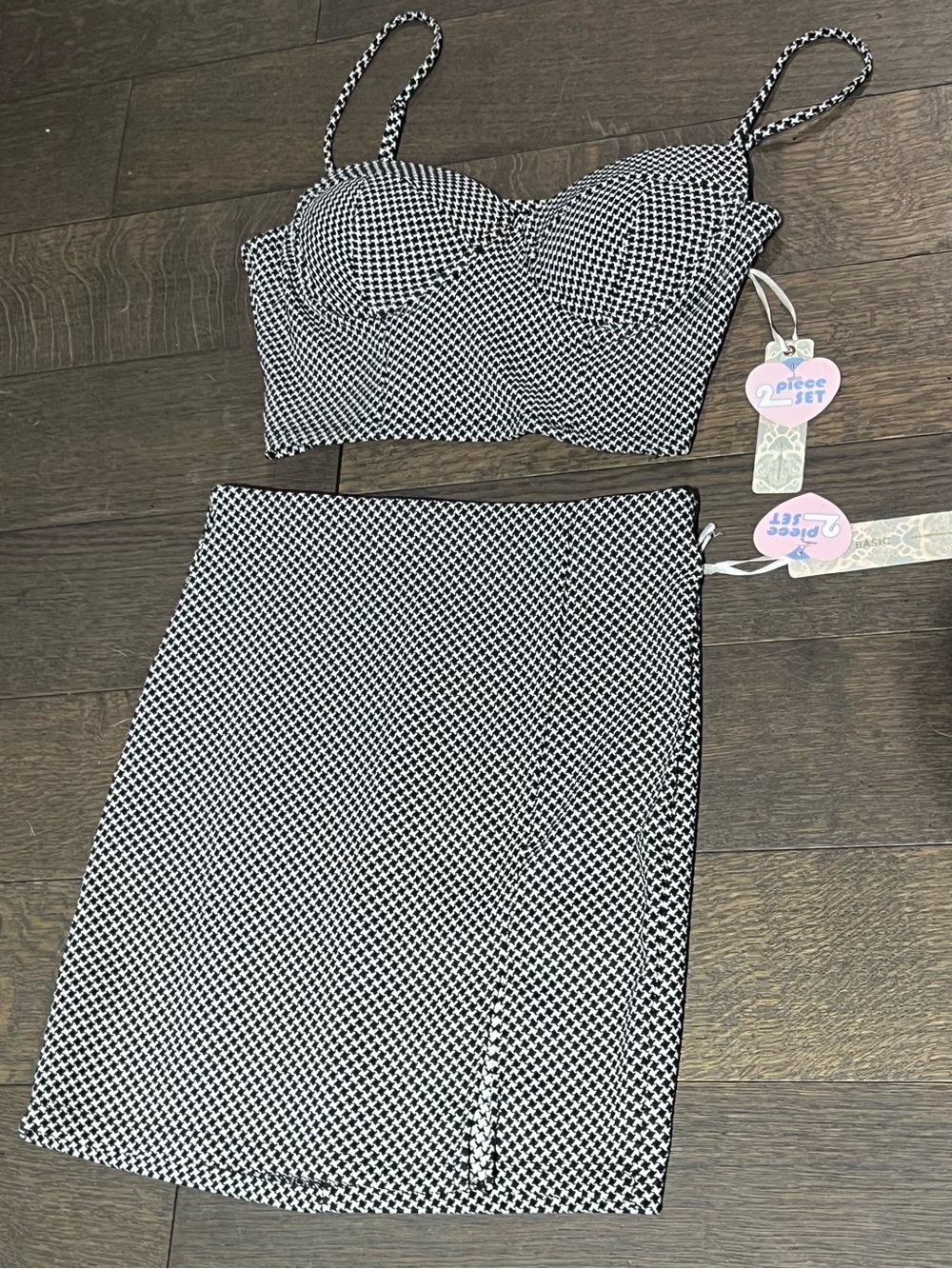 Black & White Checked Crop Top and Skirt Set - Kids Dresses